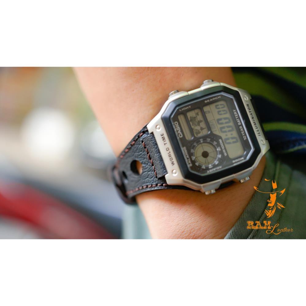 TỔNG HỢP DÂY ĐỒNG HỒ DA BÒ CHO CASIO AE 1200 - BẢN CAO CẤP - CHÍNH HÃNG RAM LEATHER TẶNG FULL PHỤ KIỆN *