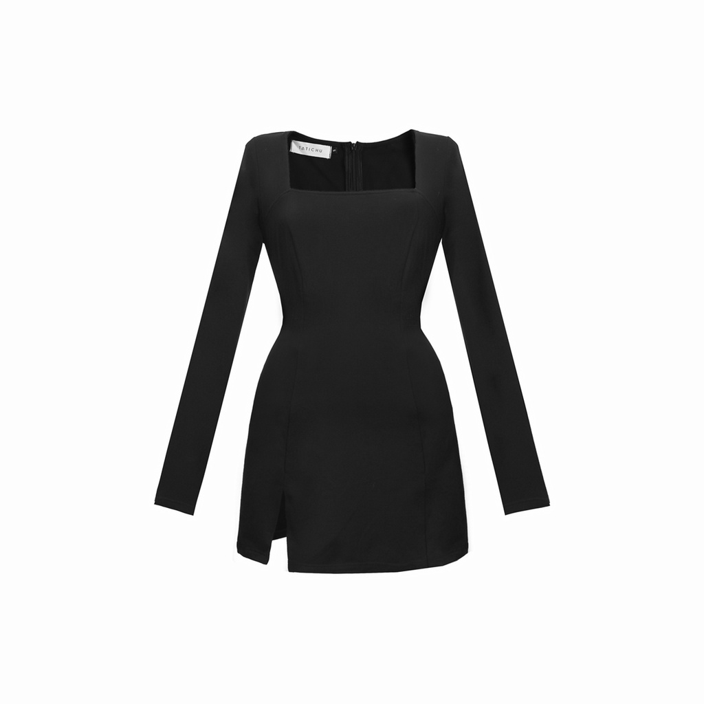 Đầm đen body cổ vuông xẻ đùi - TATICHU Side Slit Bodycon Dress