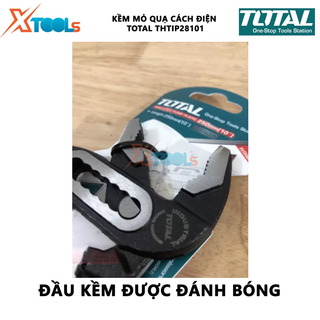 Kìm mỏ quạ cách điện TOTAL THTIP28101 | kềm cách điện Kích thước 10&quot;/ 250mm, Kẹp tối đa mở 40mm, Đầu kềm mạ đen và đánh