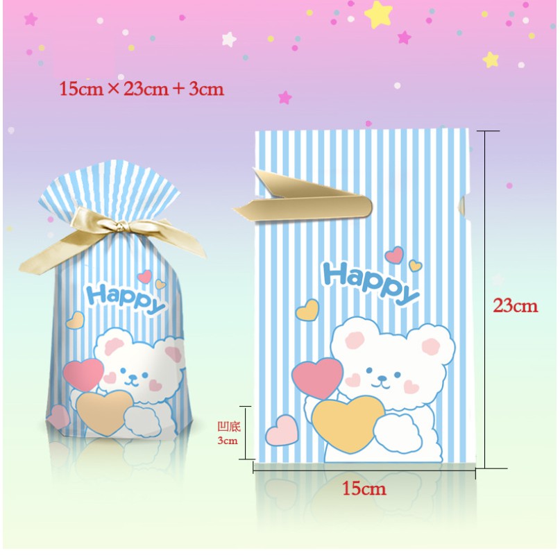 Túi Rút Nơ Đựng Bánh Kẹo, Bánh Dứa (50 cái)-Bé trai, bé gái,gấu , gấu mèo thỏ cute ,túi rút noel