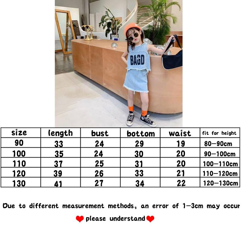 Set áo sát nách kèm chân váy jean thời trang sành điệu cho bé gái