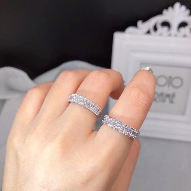 Nhẫn bạc nữ 925 - Nhẫn bạc nữ đính full đá Baguette cao cấp 0290