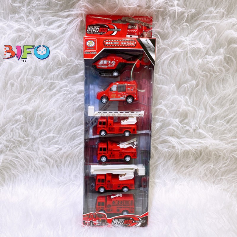 Set 6 đồ chơi xe cứu hỏa đỏ cho bé vui chơi thỏa thích