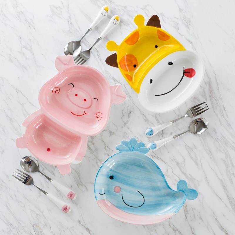 Bát Ăn Dặm Sứ Hình Hươu Cao Cổ Bát Đĩa Ăn Dặm Chất Liệu Gốm Sứ Tráng Men Cho Bé