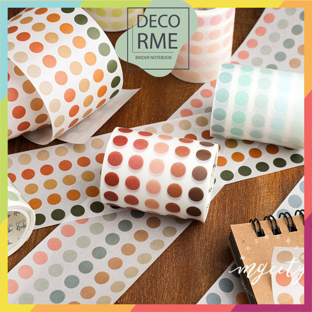 Cuộn washi tape chấm tròn trang trí sổ bullet journal 5m DecorMe