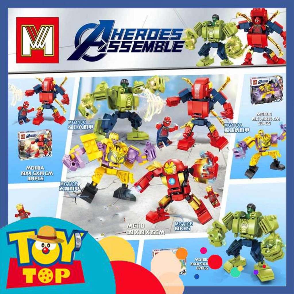 [Một con] Xếp hình ghép robot mech Marvel mini Spider man, Iron man , Hulk , Thanos MG110
