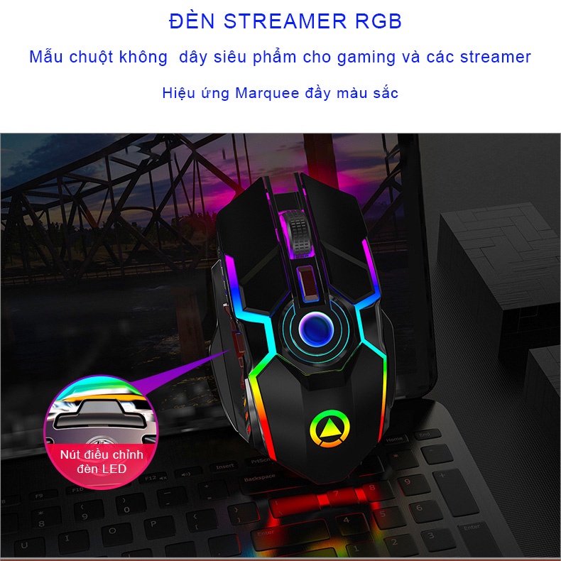 Chuột không dây gaming YINDIAO A5 có 3 chế độ DPI và hiệu ứng LED RGB chuyên chơi game Moba FPS  - Hàng chính hãng