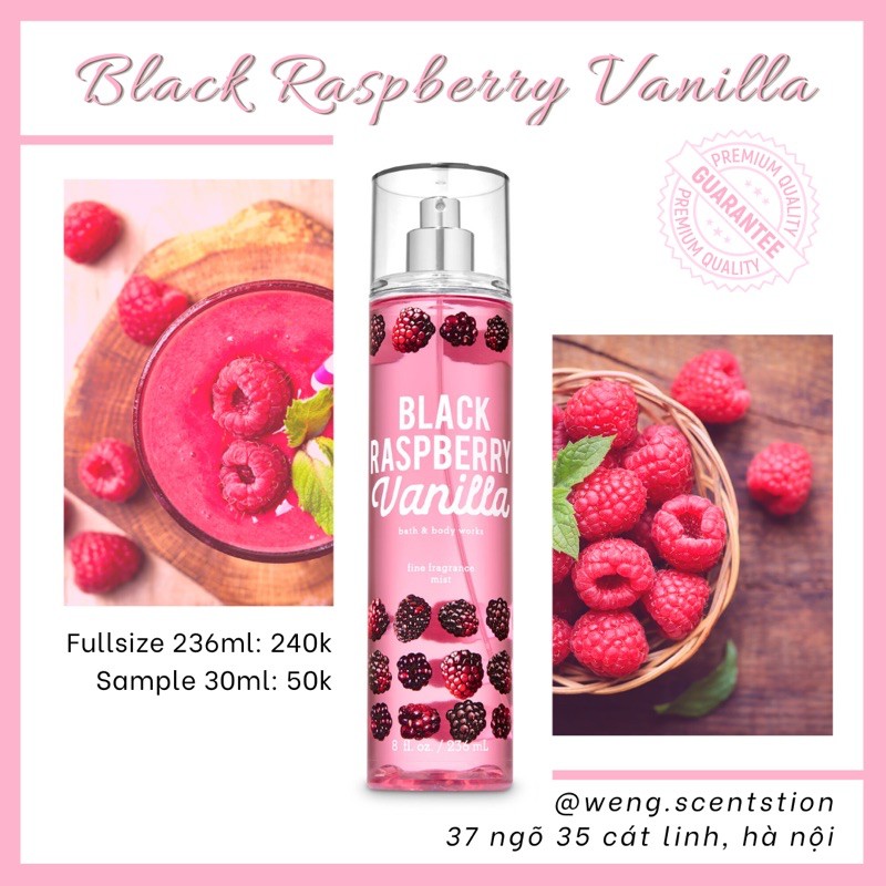 (MÙI MỚI) Xịt toàn thân Bodymist Bath & Body Works mùi Black Raspberry Vanilla