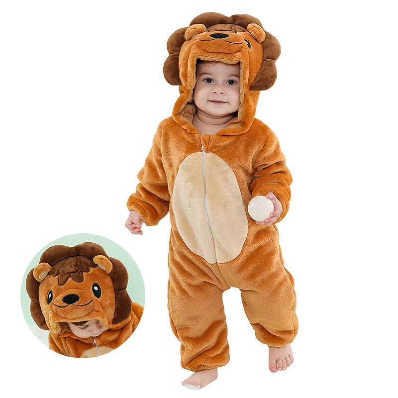 Áo Liền Quần Tay Dài In Hình Khủng Long / Sư Tử Hoạt Hình Đáng Yêu Dành Cho Bé Trai Gái