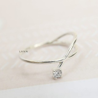 Nhẫn thanh trơn cắt chéo 1 đá BẠC S925 LANN R215