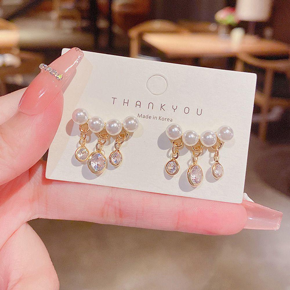 VANES1 Bông Tai Đính Ngọc Trai Màu Sắc Đơn Giản Phong Cách Hàn Quốc Cho Nữ