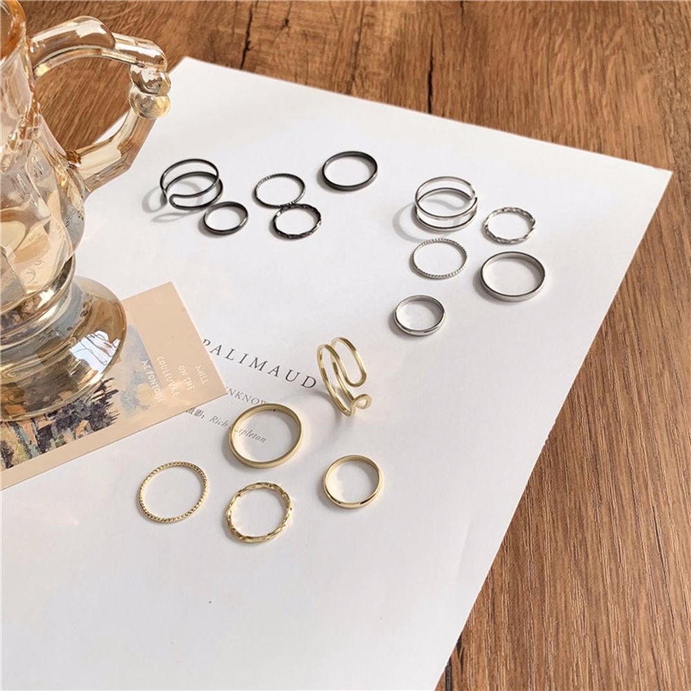 Bộ 5 Nhẫn Hợp Kim Kiểu Xoắn Đơn Giản Phong Cách Hàn Quốc Có Thể Điều Chỉnh Cho Nữ