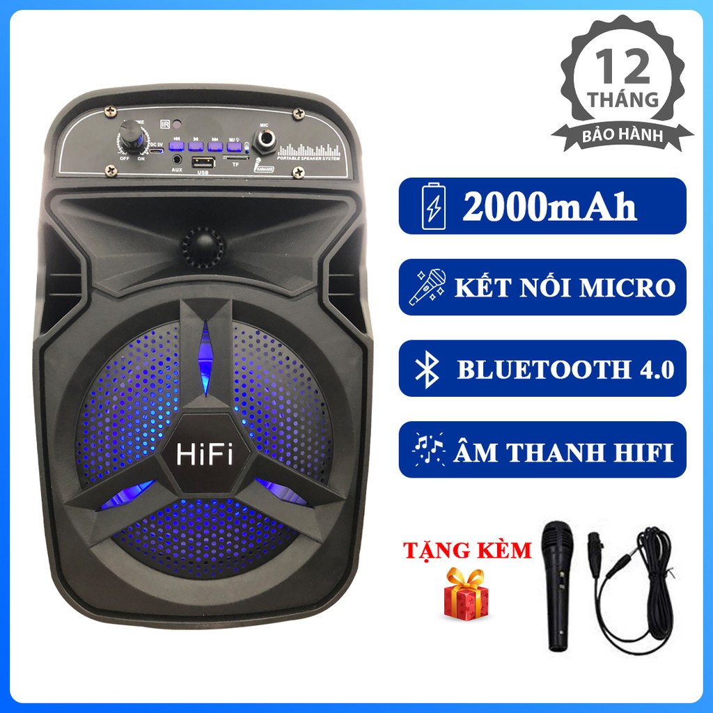 Loa bluetooth BT-06 tặng kèm Micro hỗ trợ chức năng FM kết nối thẻ nhớ TF cổng USB dây AUX Karaoke Remote điều khiển âm