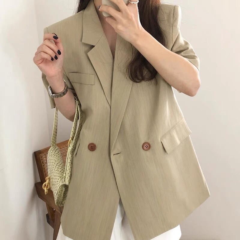 Áo blazer nữ ngắn tay 2 khuy cổ vest phong cách hàn quốc