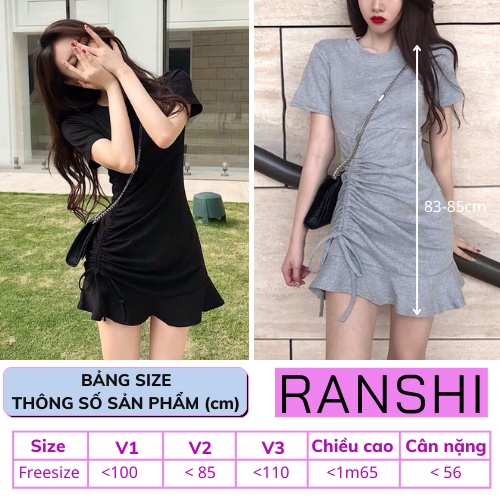 Váy Body Cổ Tròn Đuôi Cá RANSHI Đầm Basic Rút Dây Trẻ Trung Năng Động Siêu Xinh Cho Nữ - RBD022