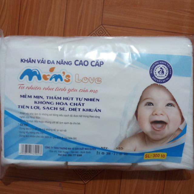 Khăn vải khô đa năng Moms Love ( Bịch 300 tờ )