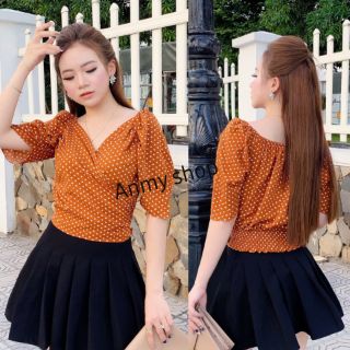 Áo chấm bi, mặc 2 kiểu( hình thật)