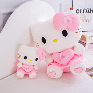GẤU BÔNG KITTY ÔM TIM THÊU SIZE 30CM