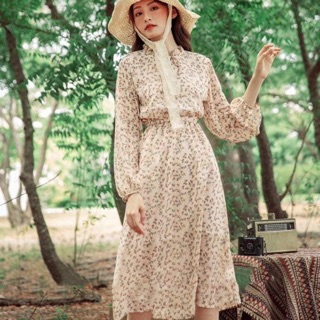 Đầm hoa voan midi kèm ảnh thật