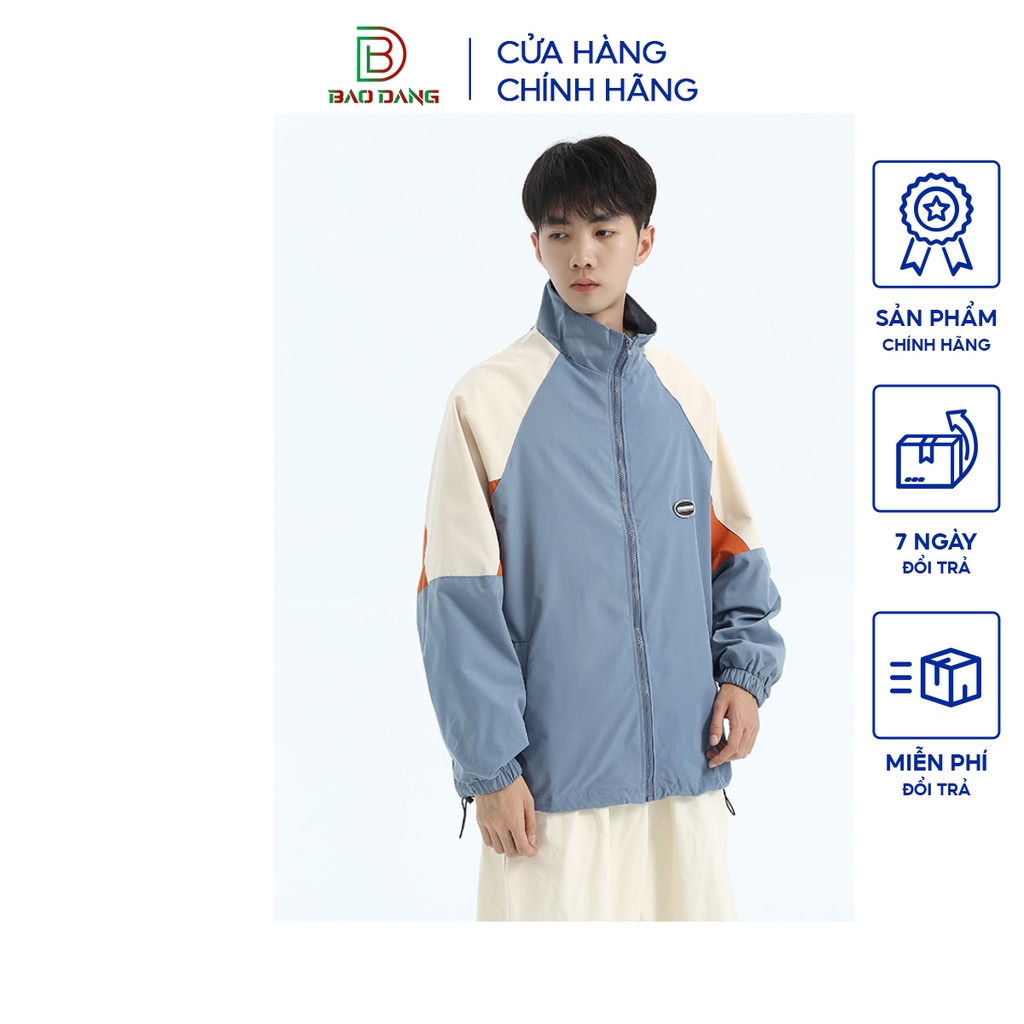 Áo khoác gió unisex cổ đứng vải dù 2 lớp phối màu độc lạ họa tiết chữ AGGSRMAN cản gió,chống nắng BẢO ĐĂNG