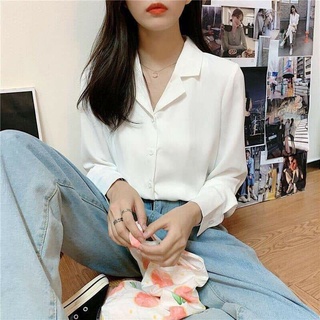 Áo sơ mi cotton lụa hàn nữ dài tay from suông basic công sở size S M L