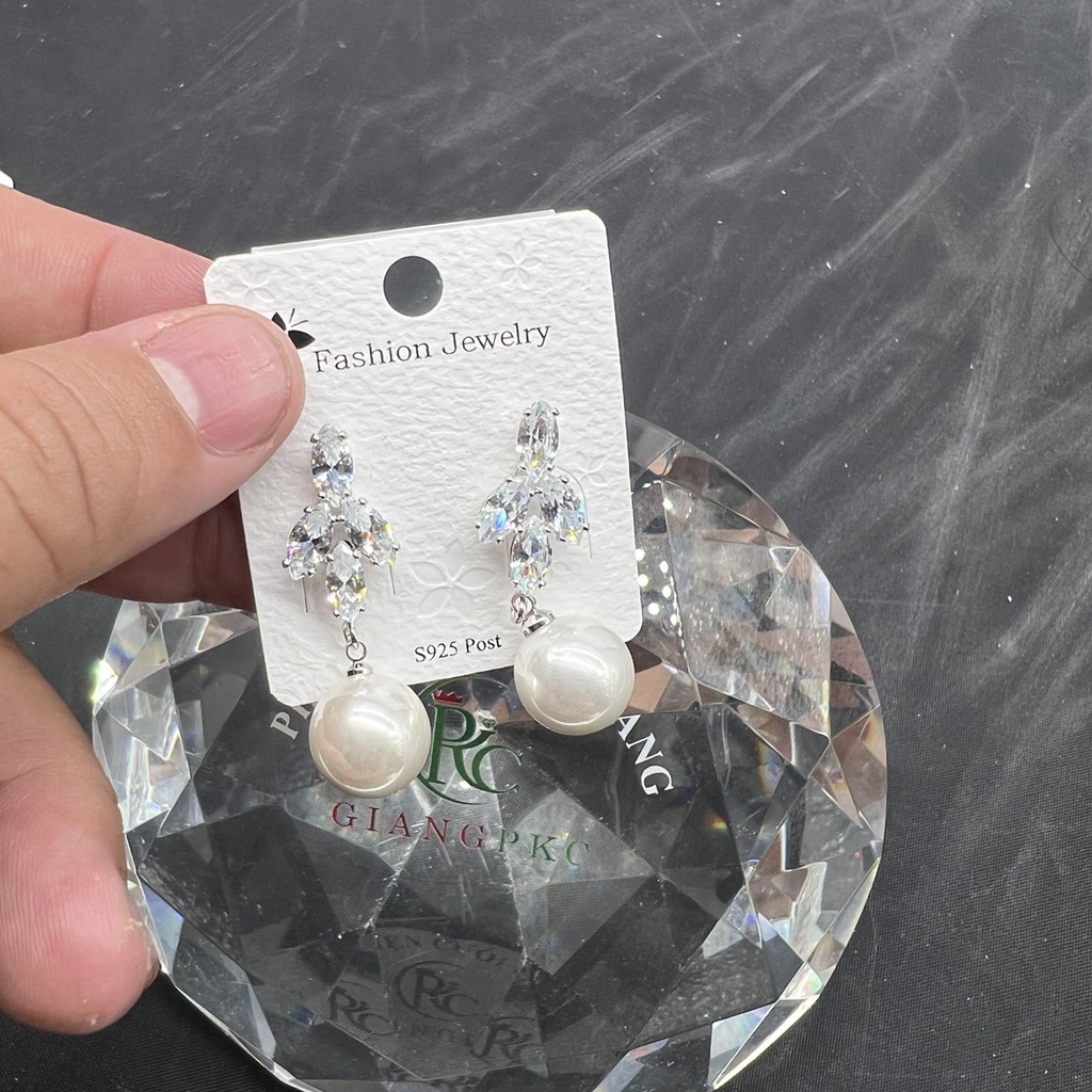 Bông tai chụp hình cô dâu chất liệu kim bạc 925 hạt trai sà cừ Giangpkc 5-2022-1941