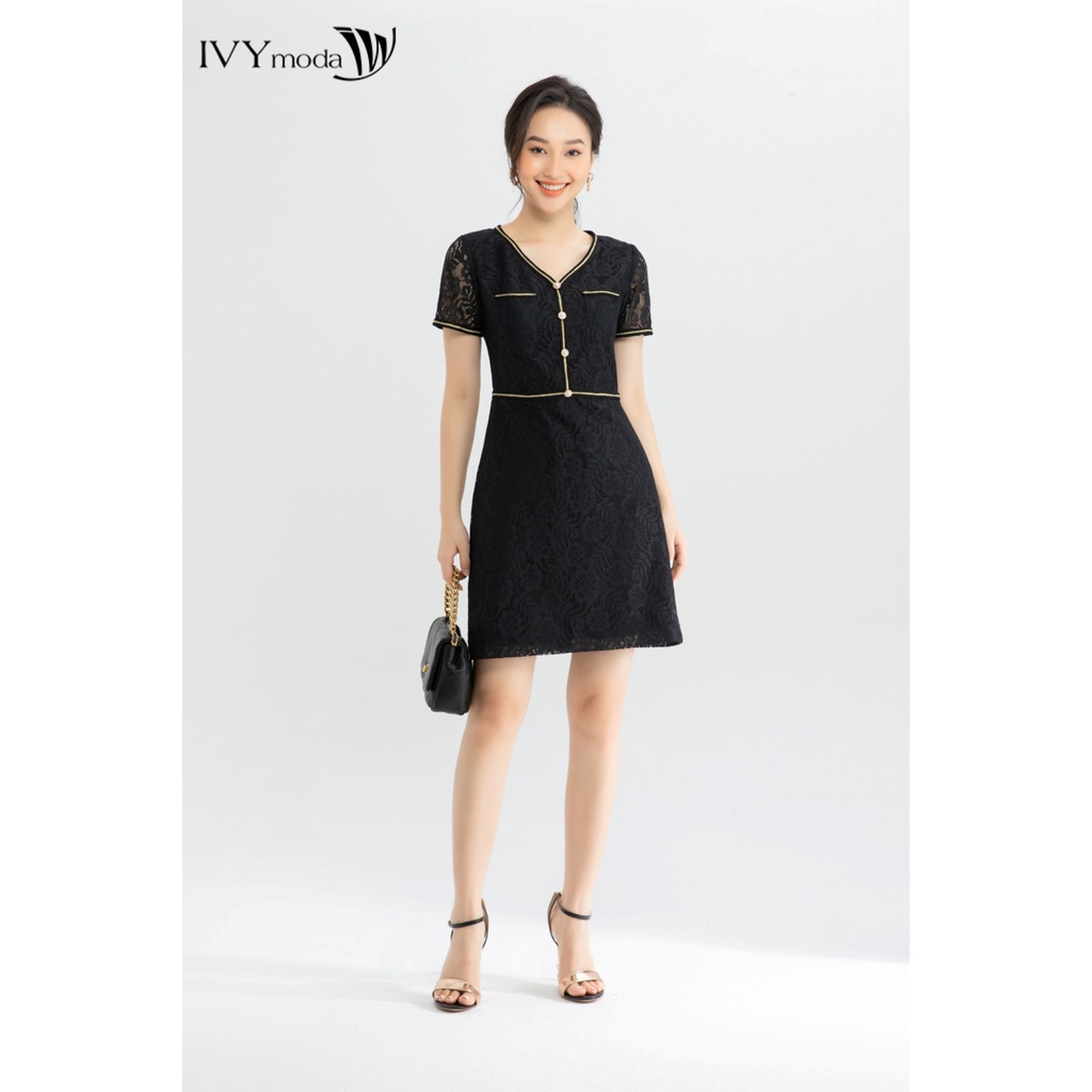 Đầm ren ôm viền màu IVY moda MS 48M6473