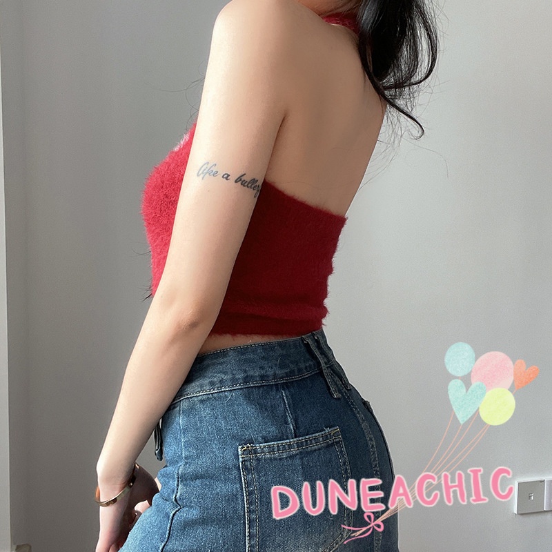 DUNEA Áo Tank Top Dệt Kim In Chữ Kiểu Vintage Cá Tính Cho Nữ