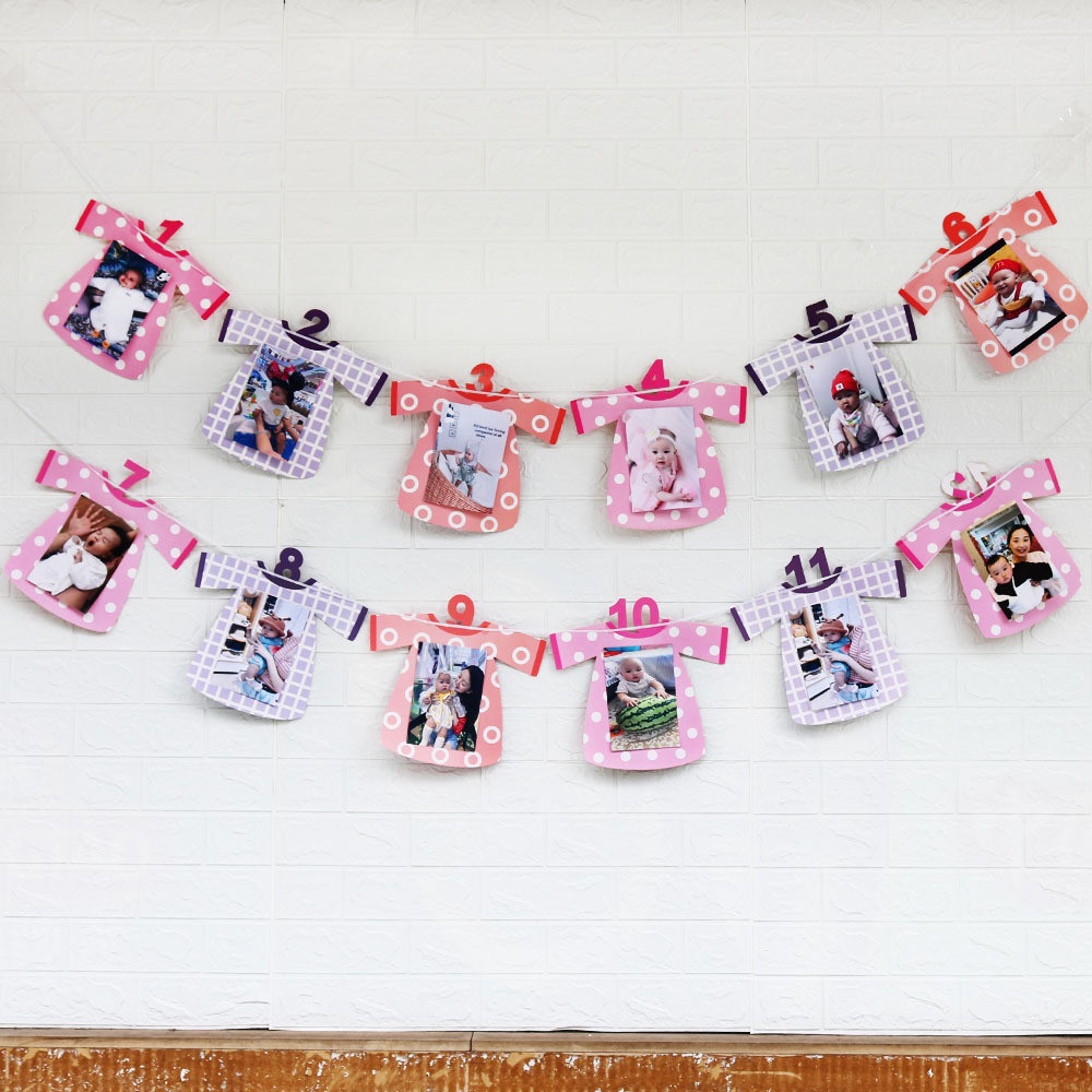 Dây treo khung ảnh 12 tháng kèm in ảnh trang trí sinh nhật thôi nôi cho bé trai bé gái tặng kèm dây HAPPYKID DTKA