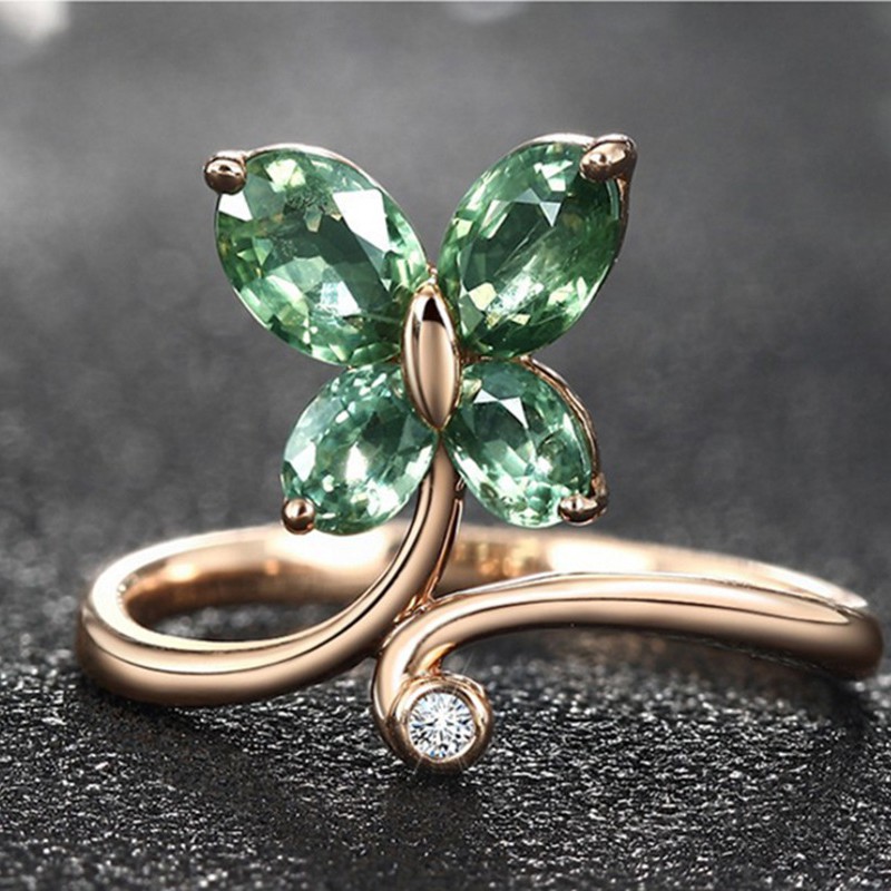 Aifei Jewellery Women Ring Butterfly Mosaic Green Diamond 925 Sterling Silver R1322
