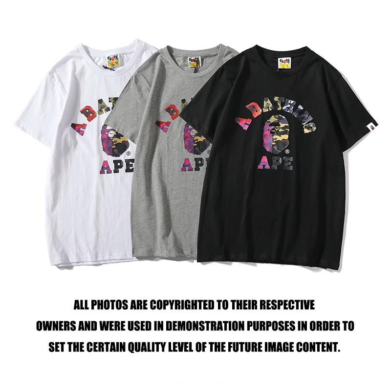 Áo thun tay ngắn in hình cá tính🔥 bape áo thun cotton ngắn tay dáng rộng in hình đầu khỉ phối màu cá tính
