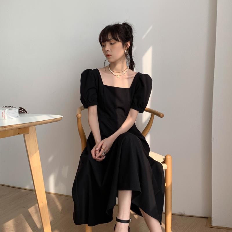 Đầm Đen Cổ Vuông Tay Phồng Thời Trang Mùa Hè Pháp 2022 Cho Nữ