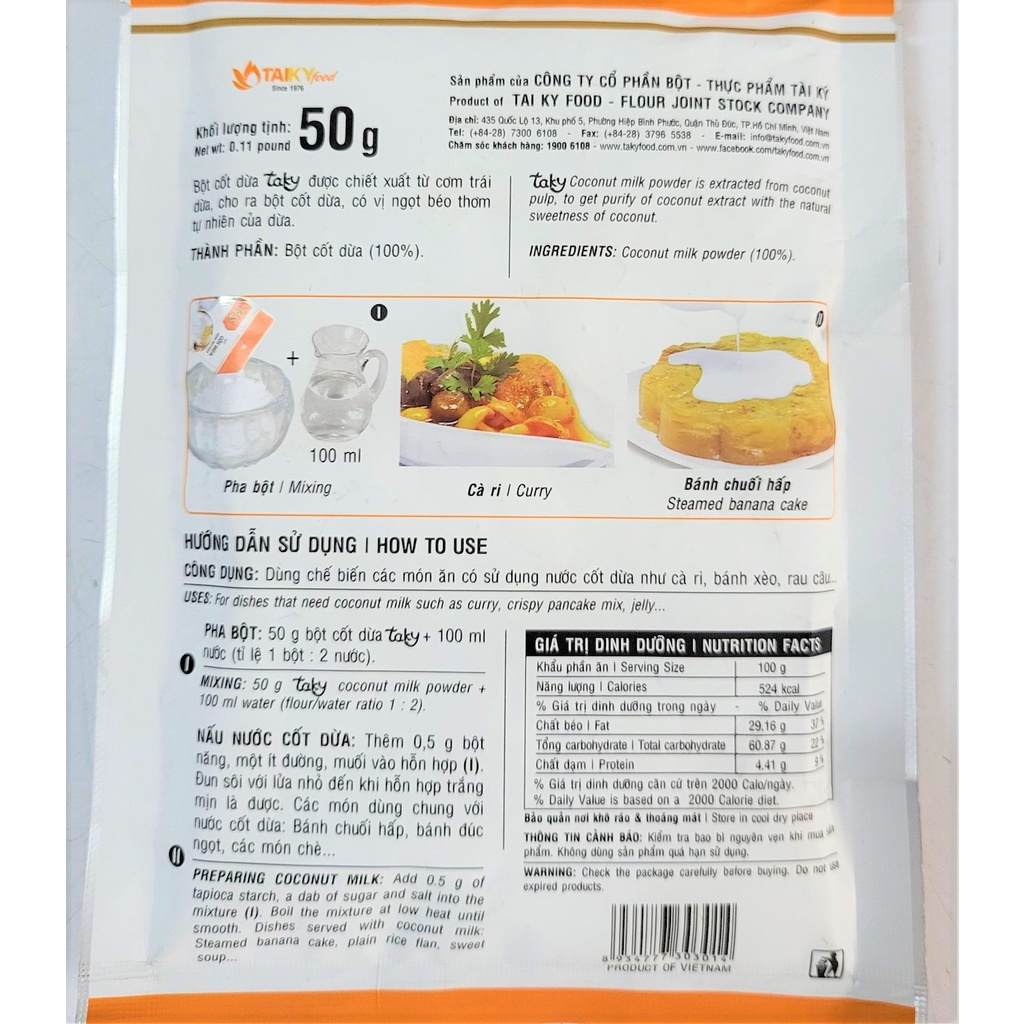 [Gói nhỏ 50g] BỘT CỐT DỪA [VN] TÀI KÝ Coconut Milk Powder