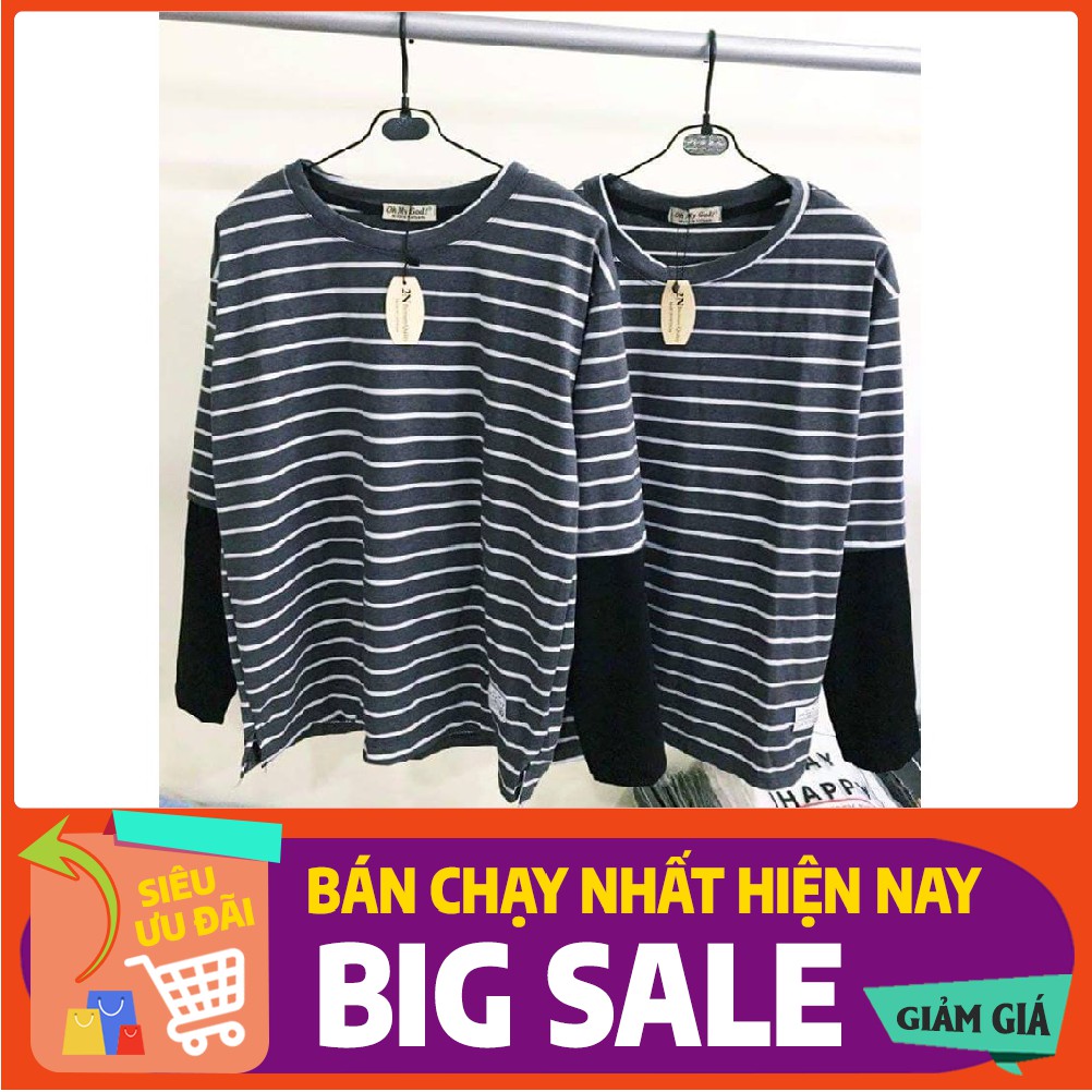 [FREESHIP❤️] Áo thun nam dài tay Áo thun Hiphop Áo thun không cổ Áo thun nam kẻ ngang tay dài nối #74884 giayngostore