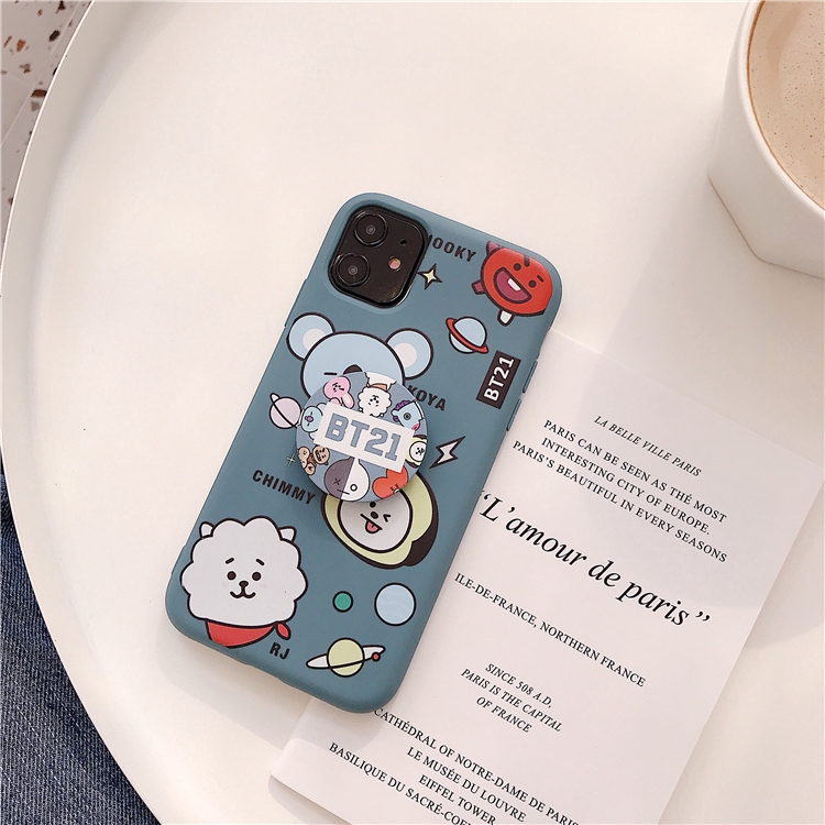 Ốp điện thoại họa tiết các nhân vật BT21 RJ CHIMMY xinh xắn kèm giá đỡ cho iPhone 11 Pro Max 6 6S 7 8 Plus X XS Max XR