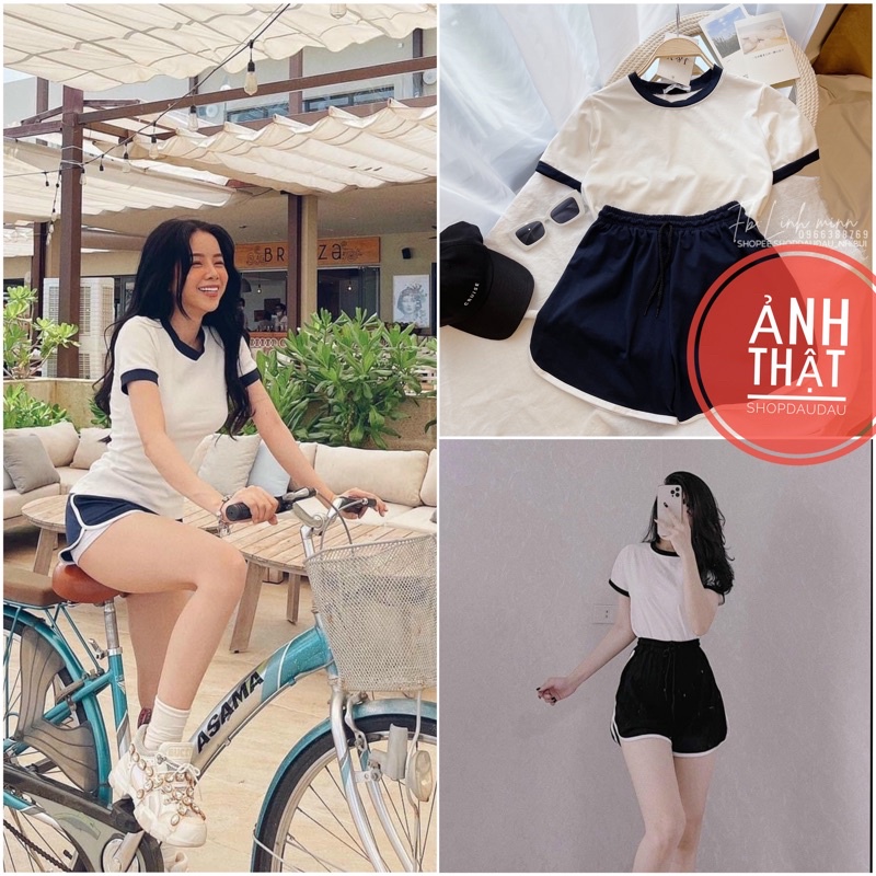 [ẢNH THẬT+VIDEO] Set thể thao nữ cotton pha viền mix quần vạt