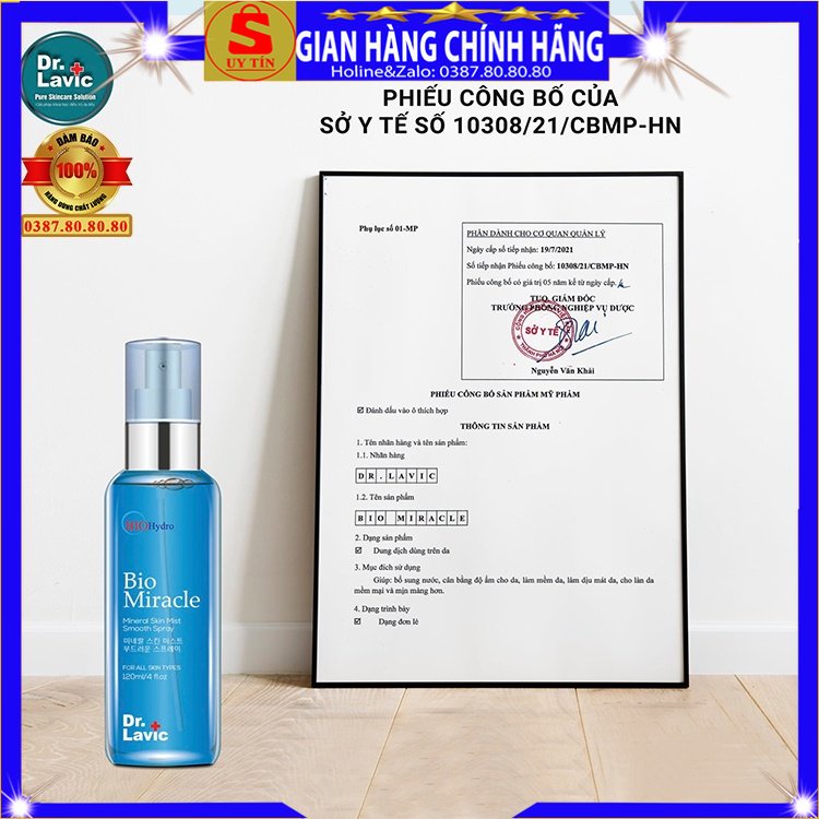 Chai nước xịt khoáng dưỡng trắng căng bóng da mặt cổ xịn chính hãng Dr.lavic cấp ẩm cho da dầu mụn khô nhạy cảm cho nữ