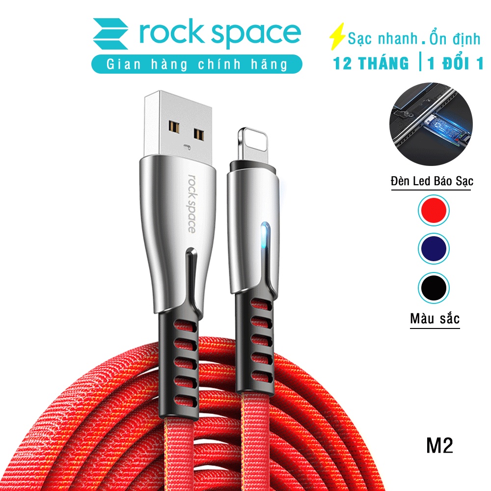 Dây cáp sạc nhanh Rockspace M2 chính hãng cho ip5s trở lên sạc nhanh 2,4A không nóng máy dây dẹt đèn led  -  BH 12 tháng
