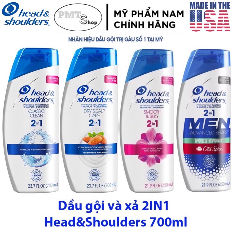 [USA] Dầu gội xả 2in1 Head & Shoulders Classic Dry Scalp Care Smooth & Silky Pure Sport 700ml 650ml sạch gàu - Mỹ | BigBuy360 - bigbuy360.vn