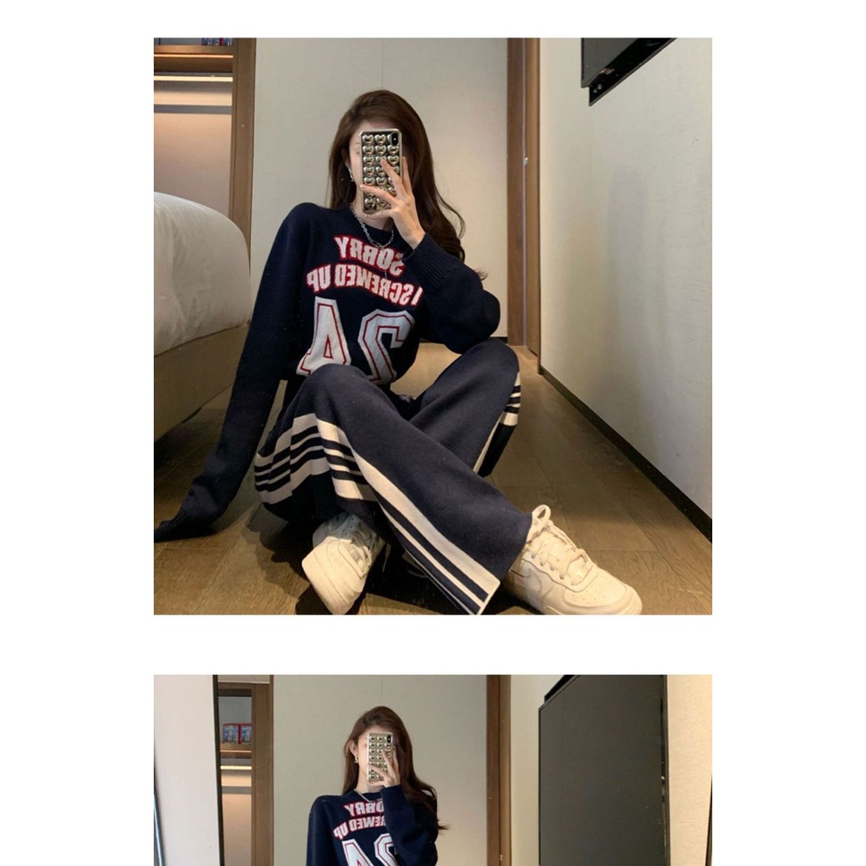 Bộ Đồ Thể Thao Áo Sweater + Quần Ống Rộng Phong Cách Thời Trang Phương Tây Thời Trang Xuân Thu 2022 Mới