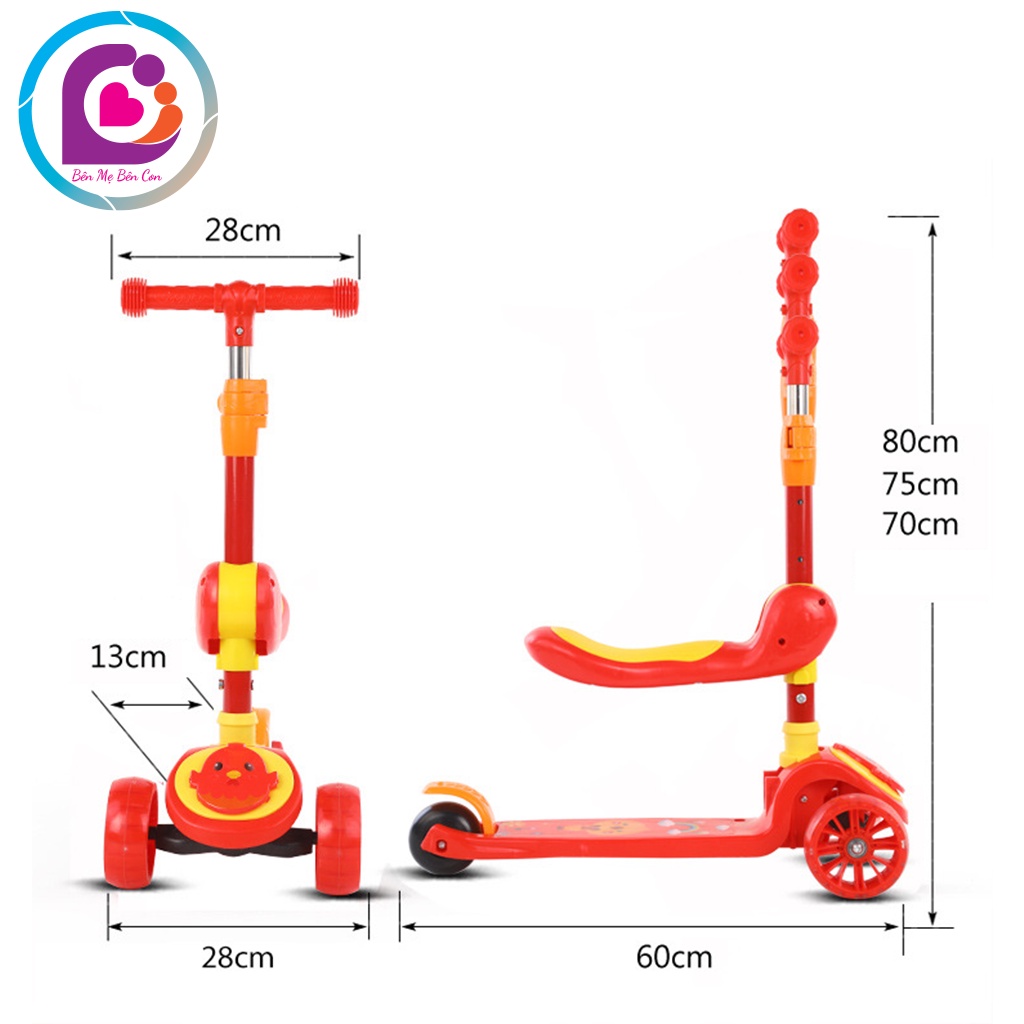 xe trượt scooter 3 bánh cho bé có ghế ngồi, nhạc và đèn nhấp nháy