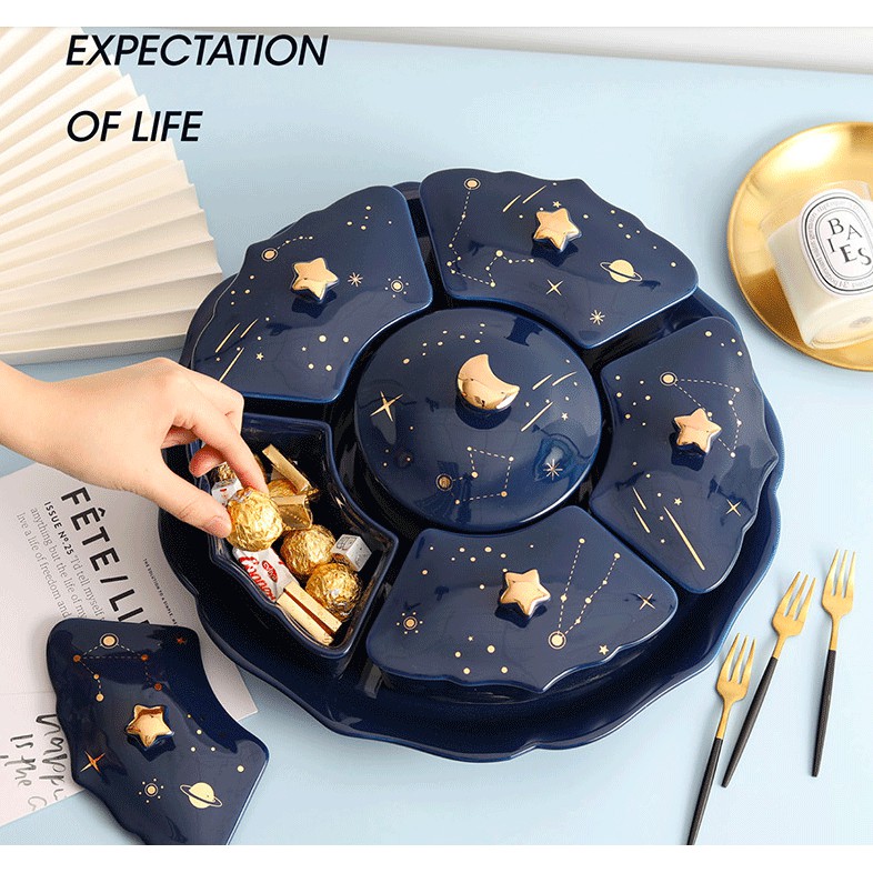 Khay đựng mứt Tết 6 ngăn Star and Moon - phụ kiện decor phòng khách sang trọng A12.301