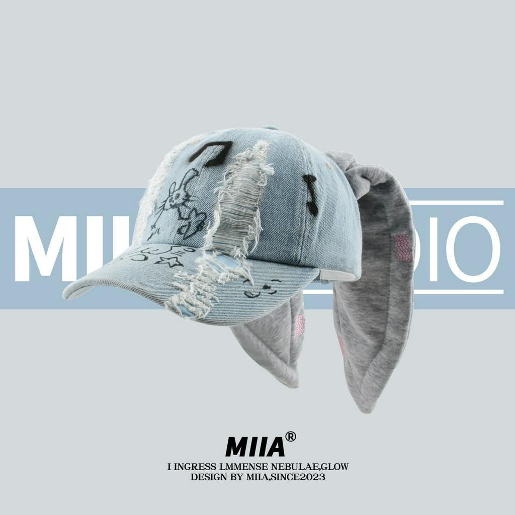 Mũ Bóng Chày Denim Rách Tai Thỏ Phong Cách Hip Hop Mới Dễ Phối Đồ @ -