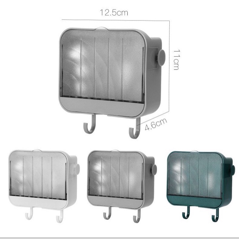 Hộp để xà bông phòng tắm có nắp dậy,hộp đựng xà phòng dán tường kèm móc treo tiện lợi H946