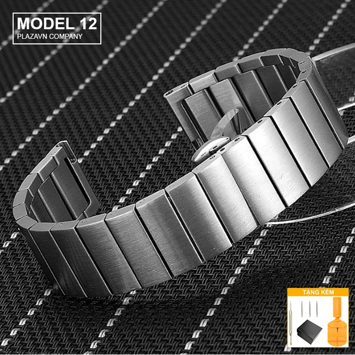 Dây đồng hồ thép không gỉ inox 316 model 12 kiểu khóa bấm chống han gỉ (18mm 20mm 22mm)