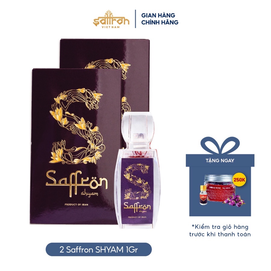 Nhụy Hoa Nghệ Tây Saffron SHYAM 2 hộp 1gram/hộp tặng Bột Saffron và Hoa Hồng Shiraz