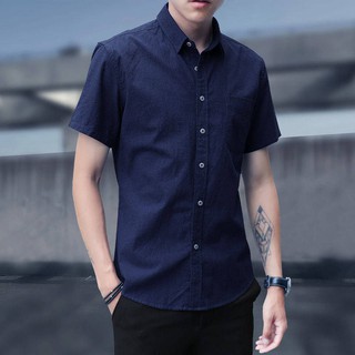 Áo sơ mi denim nam xu hướng giản dị mùa hè Hàn Quốcáo thun unisex