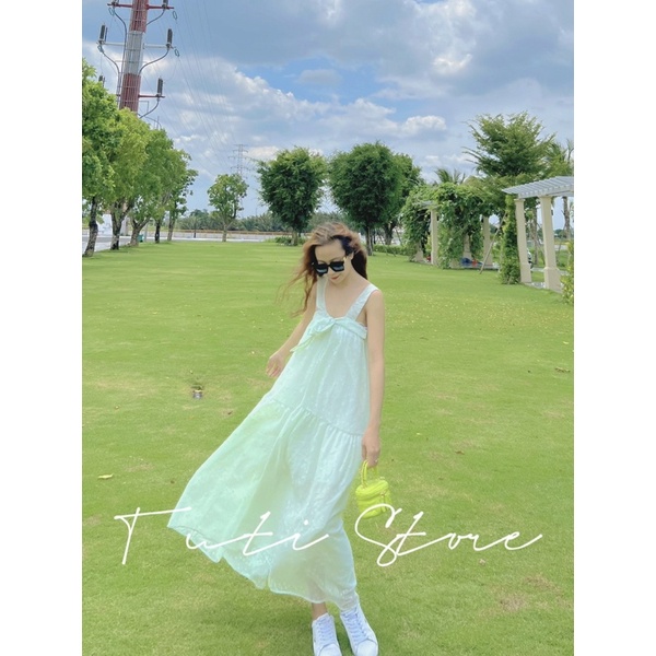 Đầm 2 dây cột nơ tiểu thư MOCHI DRESS xanh mint