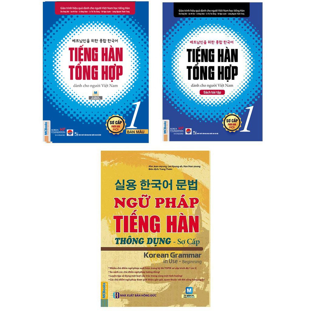 Sách - Combo Tiếng Hàn Tổng Hợp Dành Cho Người Việt Nam sơ cấp 1 bản 4 màu (SGK + SBT) + Ngữ Pháp Tiếng Hàn Sơ Cấp