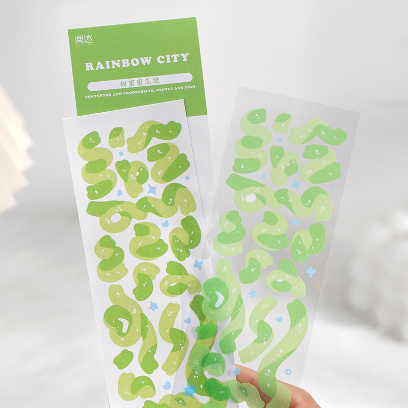 Sticker Set 2 Miếng Hình Dán Giấy và PET Confetti Rainbow City Trang Trí Toploader, Sổ Bujo